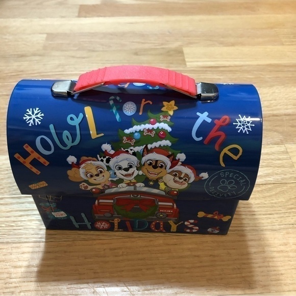 Paw Patrol Christmas Metal Tin Container Lunchbox Gift Box W/ Handle Blue - Picture 2 of 8